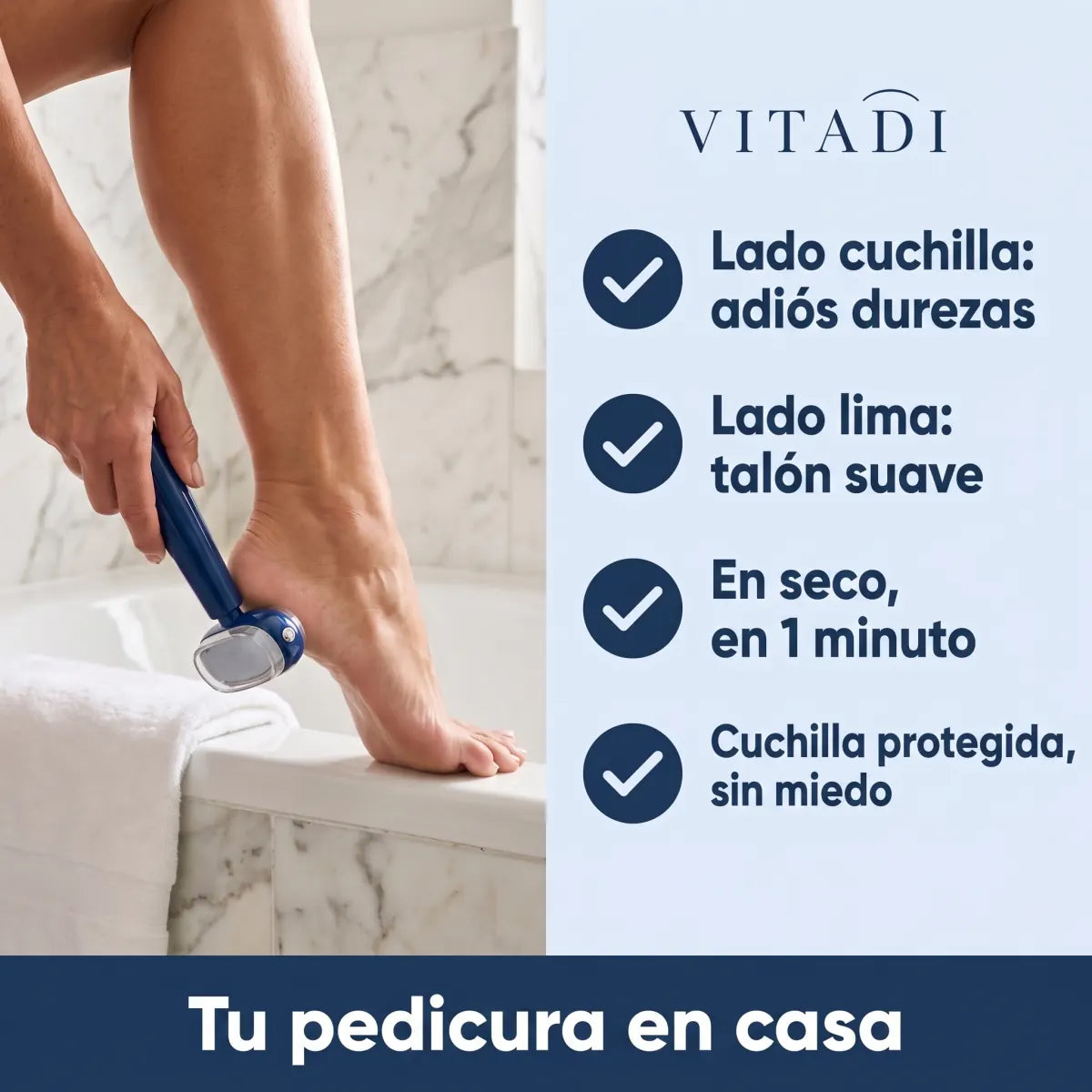Lima de talones 2 en 1: lado cuchilla, lado lima, en seco en 1 minuto, cuchilla protegida